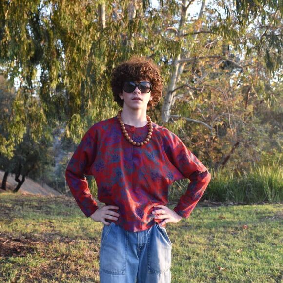 Vintage Rodier Paris Red and Purple Floral Brocade- 38 - Picture 2 of 7